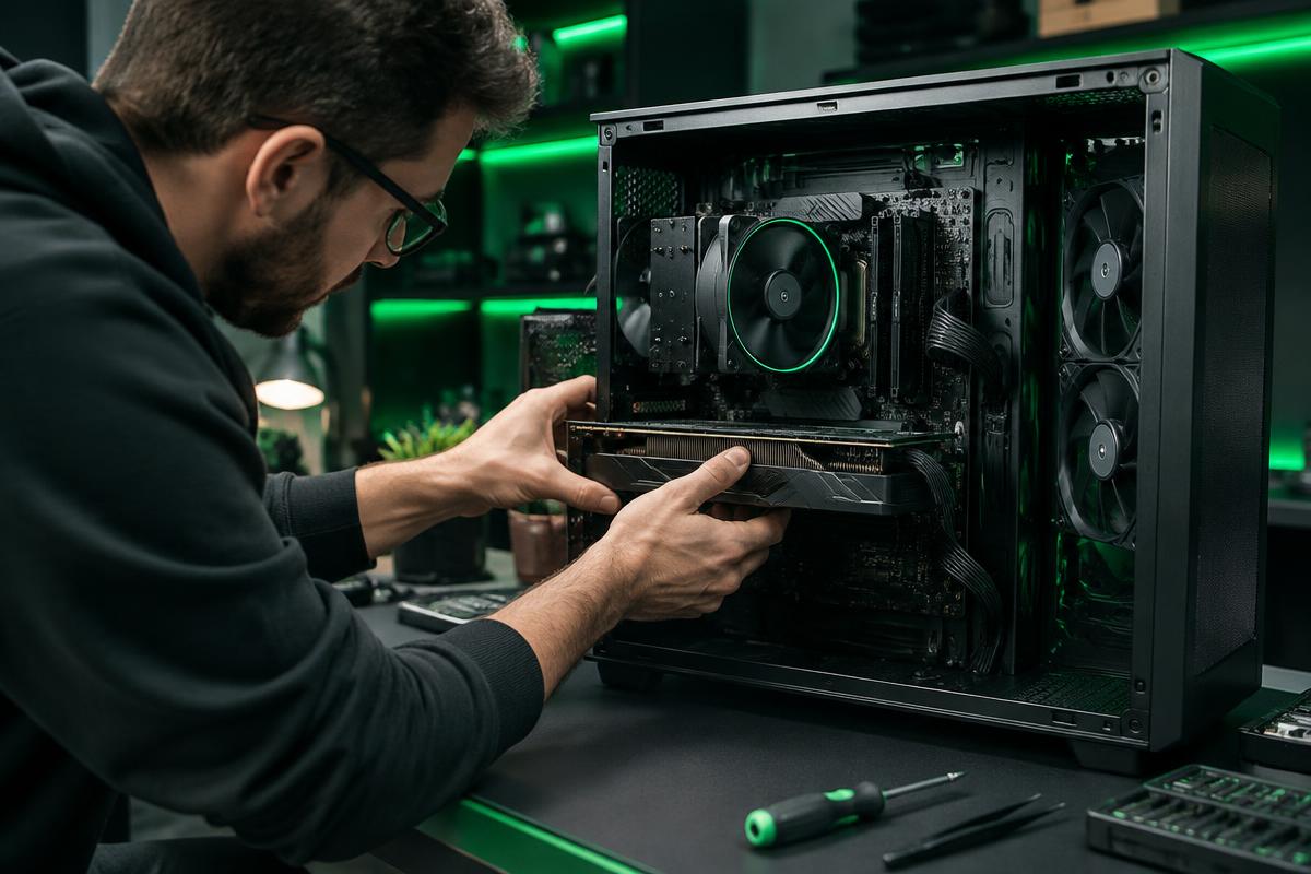 Técnico realizando manutenção em um computador